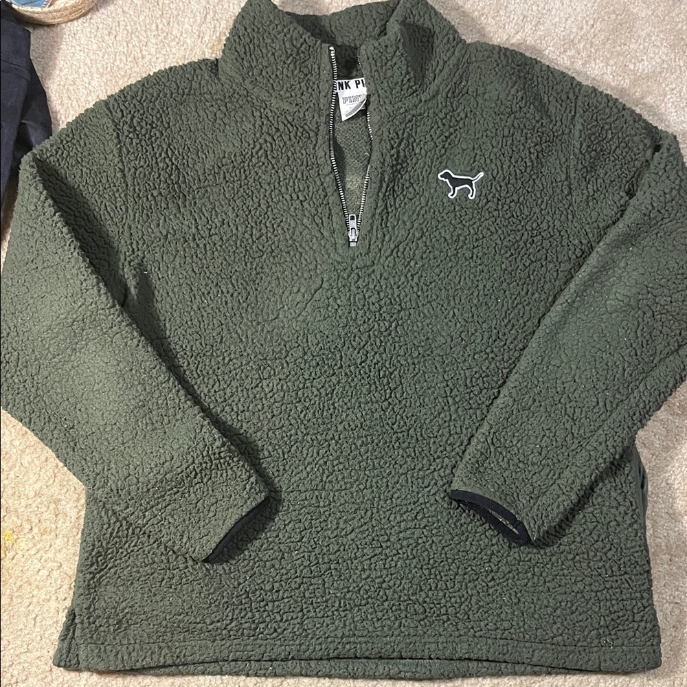 PINK Victoria's Secret Green Sherpa Jacket